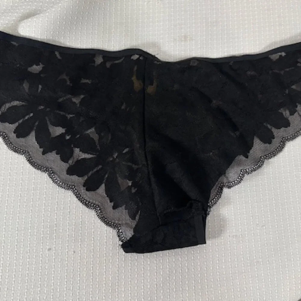 Victoria's Secret "Pink" Strappy Black Lace Floral Cheekster Panty  8350 - Picture 4 of 8